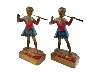 Peter Pan Art Deco Bronze-Clad Bookends. Produced in the 1920's-30's, these are bronze clad 