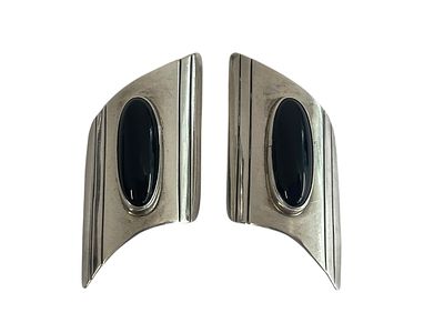 Navajo Sterling and Onyx Earrings Signed Allen & Paula Boyd ~ 14 grams. Black onyx in sterling 