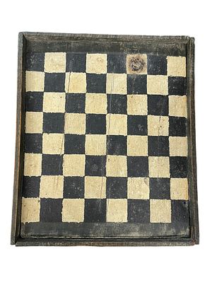 19th Century Handmade Checkers Board. Primitive game board with folk art appeal. Painted wood 
