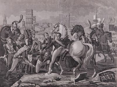 Ранение Наполеона у Ратисбонна 23 апреля 1809 года. С картины Клода Готеро. Вторая половина XIX 