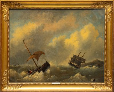 Ван дер Ховен (v.d. Hoven). Морская стихия. 1880. Холст (дублирован), масло. 72х96. Кракелюр. 