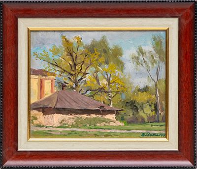 Дианов Владимир Александрович (1930 – 2010). В Литве. Домик на окраине. 1947. Картон, масло. 