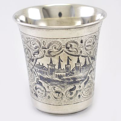 Стакан с черненым узором. Серебро 84 проба. Чернение. 1861 год. Россия. 
Клейма: проба серебра 
