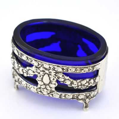 Солонка. Серебро 830 проба. Вставка &laquo;кобальтовое стекло&raquo;. Середина ХХ века. Швеция. 
Общий вес - 