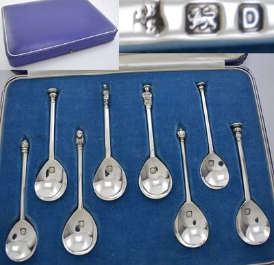 Набор из восьми ложек &laquo;Коронация монархов&raquo;. Серебро 925 пробы. 1939 год. Англия. Лондон. 