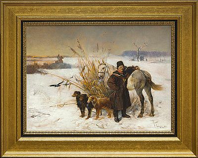 Самокиш Николай Семёнович (1860–1944)
&laquo;На зимней охоте. Доезжачий с тремя собаками&raquo;. 1886 год. 