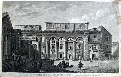 Оригинальная медная гравюра &laquo;Vue d'une partie du Vestibule du Palais de Diocl&eacute;tien, en 