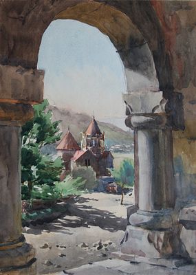 Романовский Владимир Михайлович (1926 — ?)
&laquo;Вид на монастырь Ахпат сквозь арку галереи. 