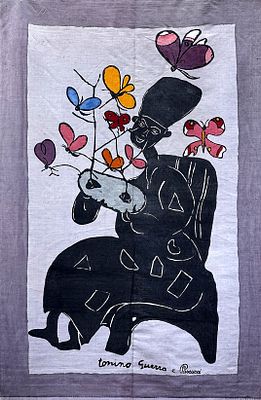 Тонино Гуэрра (1920–2012) 
&laquo;Светящийся гобелен Пеннабилли&raquo;. 2010- е гг. Ткань, ручная печать 