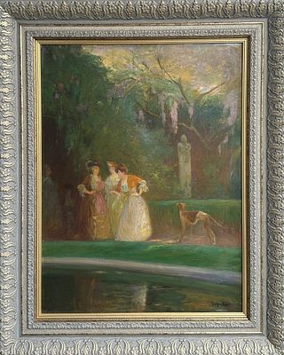 Дюфан, Сильвен (Sylvain Dufantin). 
&laquo;Прогулка в парке&raquo;. Холст, масло 62 &times; 46 см 
Конец XIX — 