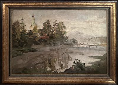 Боскин Михаил Васильевич (1875-1930)
"Пейзаж с рекой Церковью". 1900-1910-е гг. 
картон, масло 