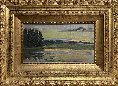 Боскин Михаил Васильевич (1875-1930)
&laquo;Пейзаж с рекой и елями&raquo; . Холст на картоне, масло 
1910-е 