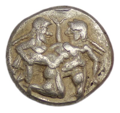 Статер. Фракия, г. Фасос. Статер 500-480 гг. до н.э. Л.ст.: сатир и нимфа. Серебро. Вес 9,04 г. 