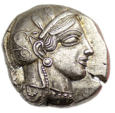 Тетрадрахма. Древняя Греция. Афины. Тетрадрахма 454-404 гг. до н.э. Серебро. Вес 17,07 г. 