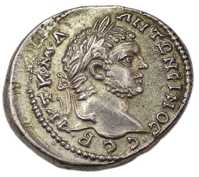 Тетрадрахма. Римская империя. Каракалла (196-198 гг.). Тетрадрахма. Чекан города Аке-Птолемаида. 