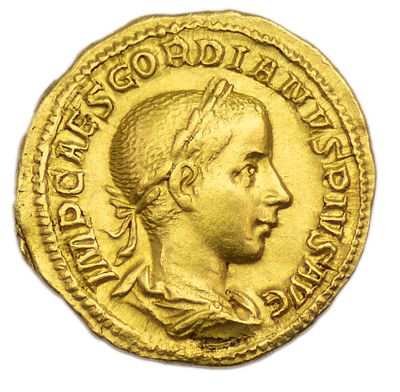 Ауреус. Римская империя. Гордиан III (238 – 244 гг.). Ауреус. Золото. Вес 4,99 г. Сохранность – 