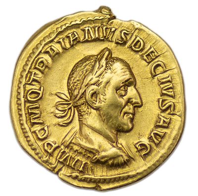 Ауреус. Римская империя. Траян Деций (249-251 гг.). Ауреус. Золото. Вес 4,88 г. Сохранность – 