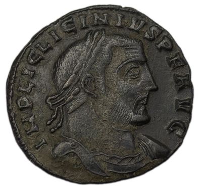 Фоллис. Римская империя. Лициний (308-324 гг.). Фоллис. Медь. Вес 2,90 г. Сохранность – VF+.
