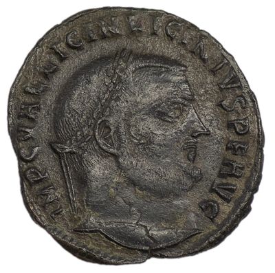 Фоллис. Римская империя. Лициний (308-324 гг.). Фоллис. Медь. Вес 2,15 г. Сохранность – VF.