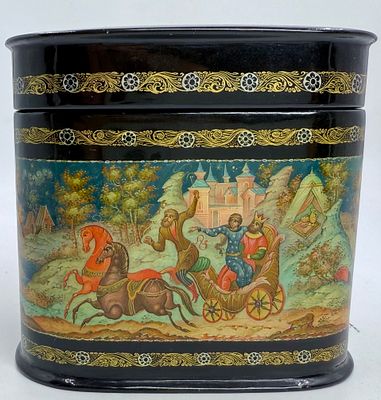 Шкатулка "Сказка о золотом петушке". Мстера, художник Грачев Г.В. Папье-маше, лак, роспись.