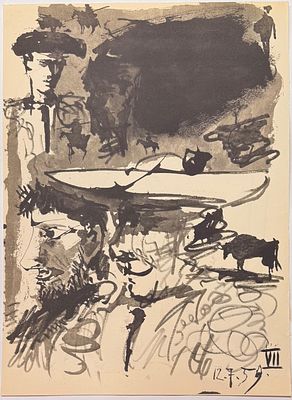 П. Пикассо. 2 рисунка (на одном листе) из серии "Toros". 1959 г. Литография, бумага, 1961 г. 