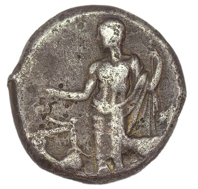Тетрадрахма. Сицилия, г. Силенунт. Тетрадрахма, IV век до н.э. Серебро. Вес 16,13 г. Сохранность 