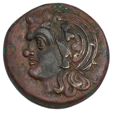 Пантикапей. Обол, начало III в. до н.э. Медь. Вес 16,65 г. Сохранность – XF, коричневая патина. 