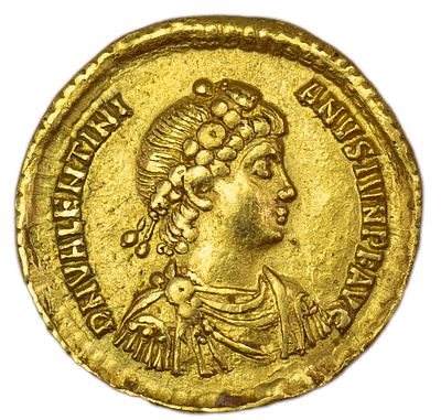 Солид. Римская империя. Валентиниан II (375-392 гг. н.э.). Солид. Золото. Вес 4,39 г. 