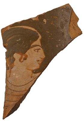 Фрагмент кремической вазы. Древняя Греция. Фрагмент кремической вазы с женским портретом. V-IV 