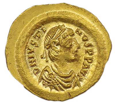 Тремис. Византийская империя. Юстин I (518-527 гг.). Тремис. Золото. Вес 1,47 г. Сохранность – UNC.