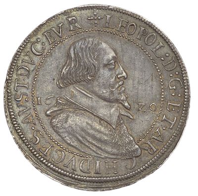 Талер. Австрия. Эльзаc. Эрцгерцог Леопольд V (1619-1632). Талер 1620 г. Серебро. Вес 28,28 г. 
