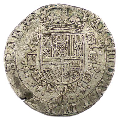 Талер. Испанские Нидерланды. Талер 1636 г. Монетный двор Антверпен. Серебро. Вес 27,64 г. 