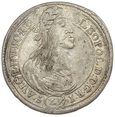 15 крейцеров. Венгрия. Леопольд I (1657-1705 гг.). 15 крейцеров 1664 г. KB. Серебро. Вес 6,27 г. 