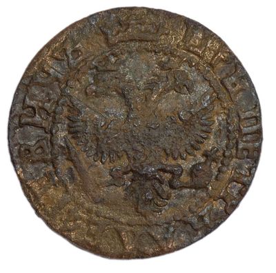 Полушка 1718 г. Пробная. Гурт – гладкий. Медь. Вес 1,58 г. Сохранность – VF. Биткин №3766(R4) 