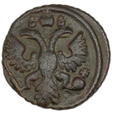 Полушка 1735 г. Гурт – сетчатый. Медь. Вес 3,98 г. Сохранность – XF. Биткин №343, Уздеников №2494.