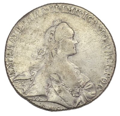 Рубль 1766 г. СПБ-ТI-АШ. Гурт – шнур. Серебро. Вес 23,19 г. Сохранность – VF+. Биткин №197 