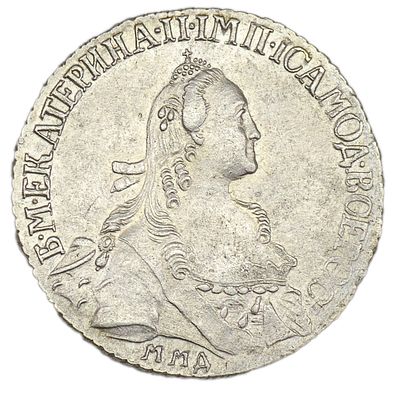 Полуполтинник 1767 г. ММД-ЕI. Гурт – шнур. Серебро. Вес 5,59 г. Сохранность – UNC. Биткин №143 