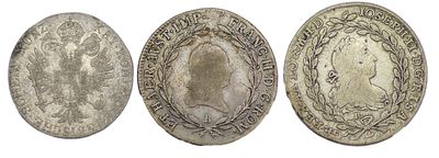 Подборка из трех монет. Австрия. Подборка из трех монет: 1) Иосиф II. 20 крейцеров 1778 г. 