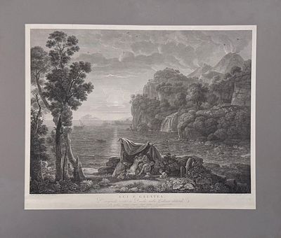 Гравюра "Ацис и Галатея". С картины французского художника Клода Лоррена (1600-1682 гг). Рим 