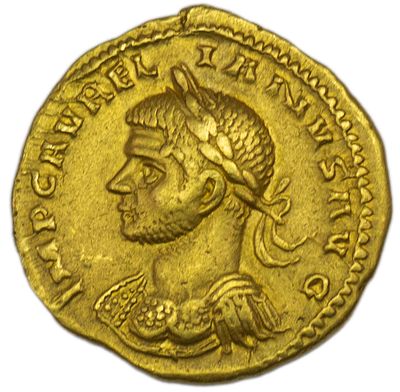 Ауреус. Римская империя. Аврелиан (270-275 гг.). Л.ст.: портрет влево. Ауреус. Золото. Вес 5,18 