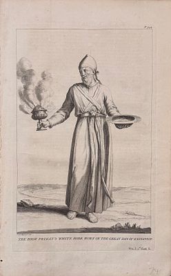 Первосвященник в белых одеждах в День искупления (Йом-кипур). Лондон, 1732 г. Бумага, гравюра 