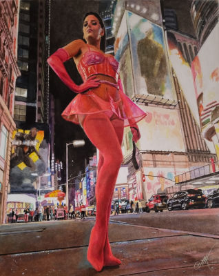 Михаил Макаров - Burlesque. Акварель, бумага. 40×31 (в свету) см. 2021. Оформлена в раму. 
Родился 