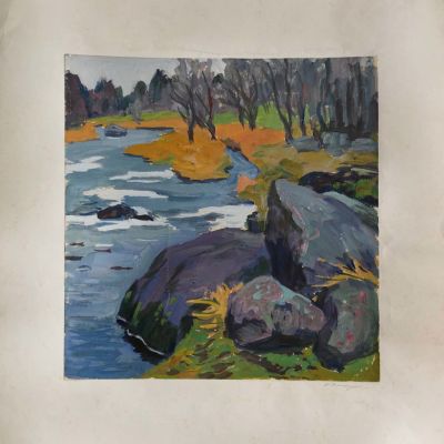 Дмитриев Олег Алексеевич (1913–2009) - . Валуны. . 1970-е. 
Бумага, гуашь. 30Х29. Справа внизу 