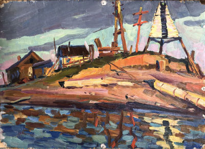 Крышин Виктор Павлович (1936–2022). - Иртыш. Бакены. 1981, Картон, масло. 34,5&times;47,5. 
На обороте: 