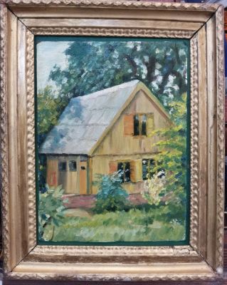 Исаков Алексей Юрьевич (1952-2001) - Домик. СССР, 1983. Картон, масло 37,5х28 см 
Художник 