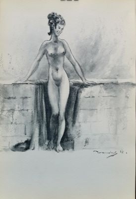Чесноков (по подписи) - Обнаженная. Бумага, карандаш, акварель 36.5х24.5, 1972 г.