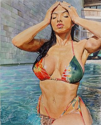 Михаил Макаров - Мисс Куба. Акварель, бумага. 40х32 см. 2021. Оформлена в раму. Михаил Макаров. 