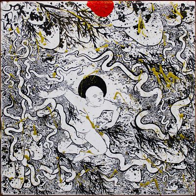 Нестор Поварнин - Святой. Кафель, тушь, золотая гуашь, даммарный лак, 15х15, 2015 Поначалу, в 2003 