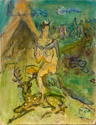 Конышева Натта - "Даная и Актеон". Оргалит, , масло. 2014 г. Размер 42 х 32 см. Конышева Натта - 