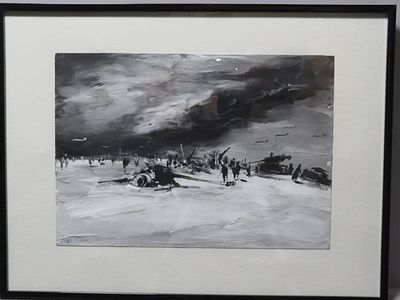 Константин Батынков - "После боя" к 60 летию победы. картон, акрил 20х30 см (в свету). В левом 